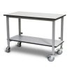 Height-adjustable mobile work table with 400 kg load capacity and swivel castors