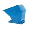Blue high-lid self-tipping skip with forklift handling base for industrial waste collection