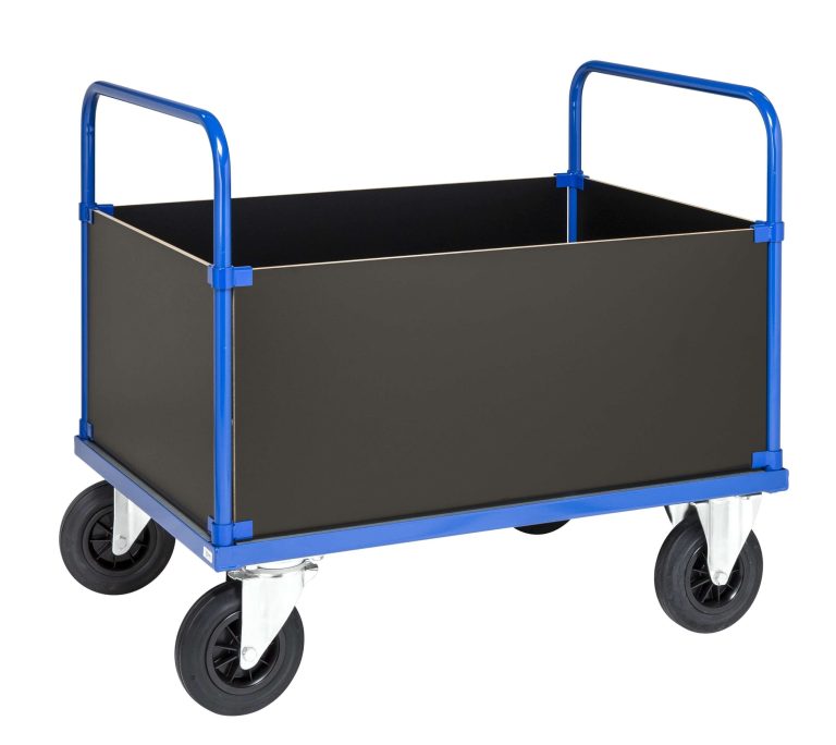 400 Series high-sided platform trolley 500 kg with laminate side panels and solid rubber castors