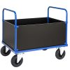 Blue high-sided platform trolley 500 kg with laminate panels and solid rubber wheels