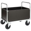 High-sided platform trolley with black side panels, zinc-plated steel frame and solid rubber castors