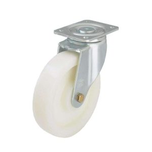 Hjulsats till tippcontainer, nylonhjul Ø 150 mm, 2 svängbara + 2 fasta, 2000 kg