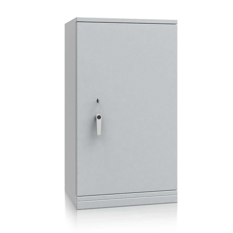 HX fire-resistant cabinet in light grey steel, single-door model with key lock