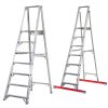 Industrial aluminium platform steps in two heights, one fitted with red stabiliser bars