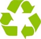 Vihreä kierrätyssymboli valkoisella pohjalla.