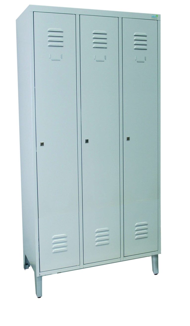 Handy Basic klädskåp i stål med hel dörr, 3 fack i ljusgrå RAL 7035
