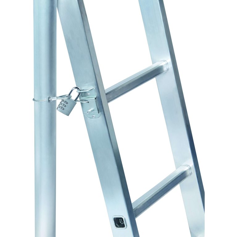 Ladder anti-theft device with three-digit combination lock fitted directly to an aluminium ladder