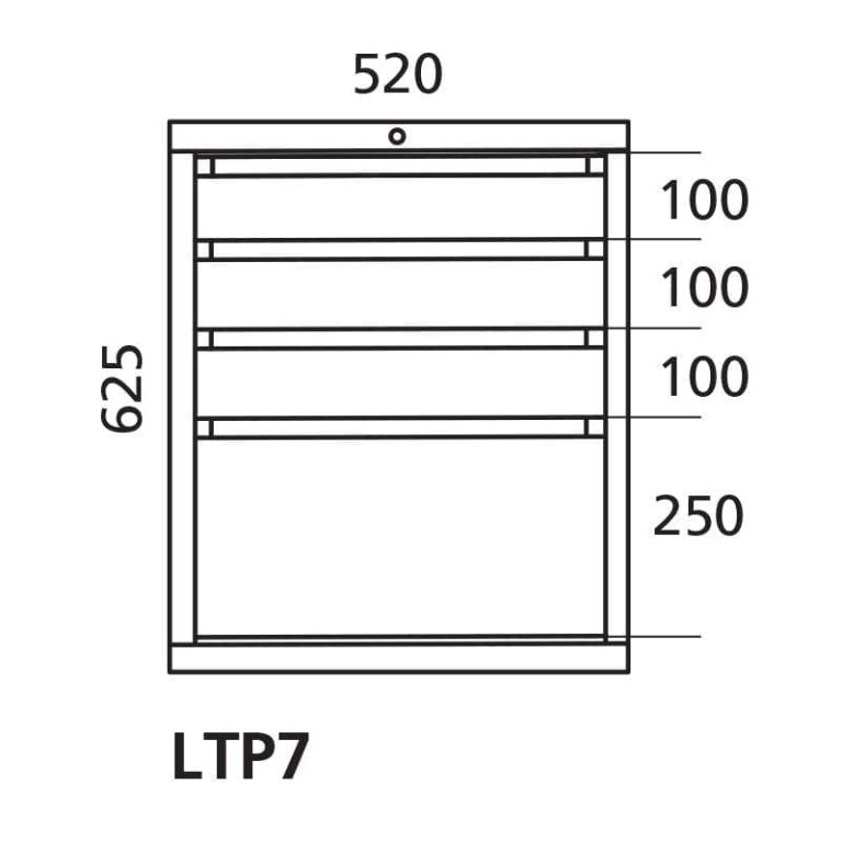 Lådhurts 7 Handy Industrial måttskiss med fyra lådor 520 x 625 mm