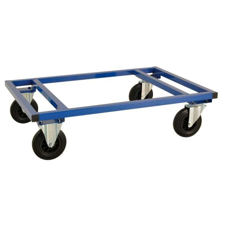 Blå låg pallvagn för FIN-pall 1200 x 1000 mm med maxbelastning 800 kg