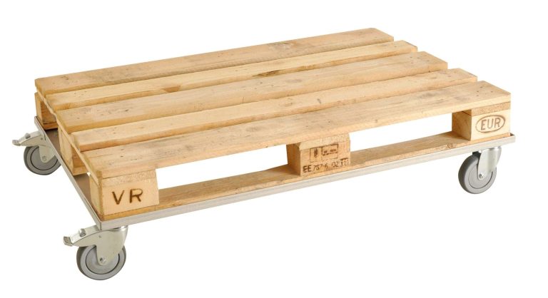 Låg pallvagn för EUR-pall 1200x800 mm med fyra länkhjul