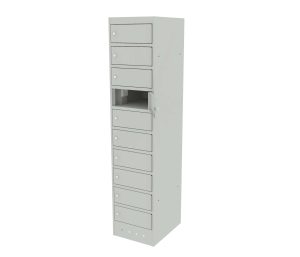 10‑door laptop charging locker, lockable and ventilated, RAL 7035