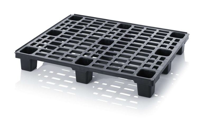 Lätt svart plastpall FIN 1000x1200 mm med öppet däck och fötter