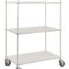 Tall steel shelf trolley with reversible shelves and 125 mm swivel castors