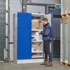 Open 90-minute EN 14470-1 lithium-ion battery charging cabinet in warehouse use