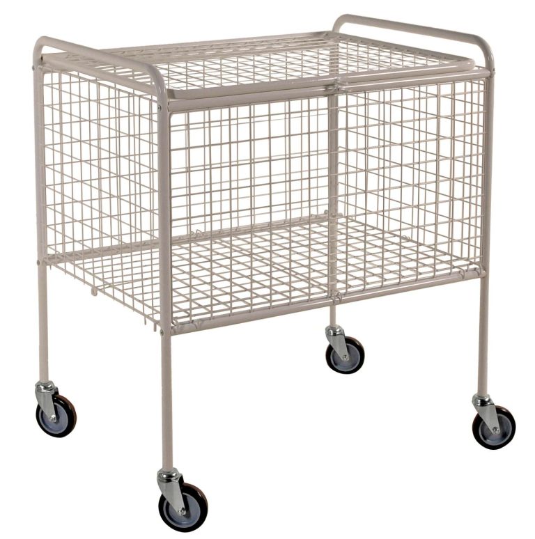 Lockable wire mesh trolley with lid on four swivel castors