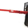 Long red forklift jib arm attachment mounted on forklift forks
