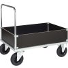 600 Series low box platform truck, 500 kg, with low side panels and solid rubber castors
