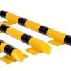 Low floor-mounted collision barrier in yellow and black for forklift impact protection