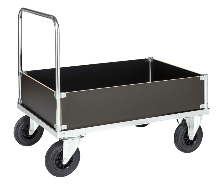 Low-sided platform trolley 500 kg with galvanised steel frame and solid rubber castors