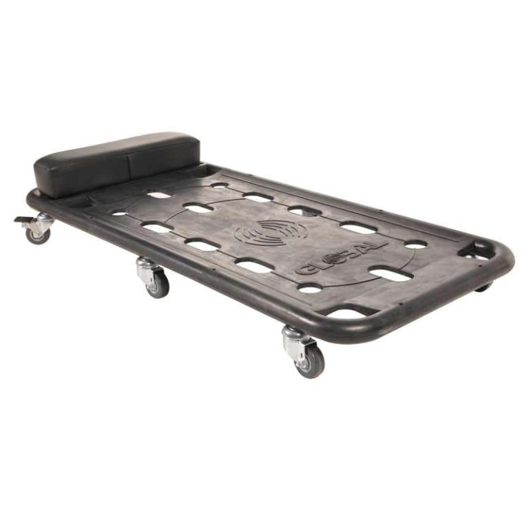 Mechanic creeper with headrest and braked swivel castors for workshop maintenance