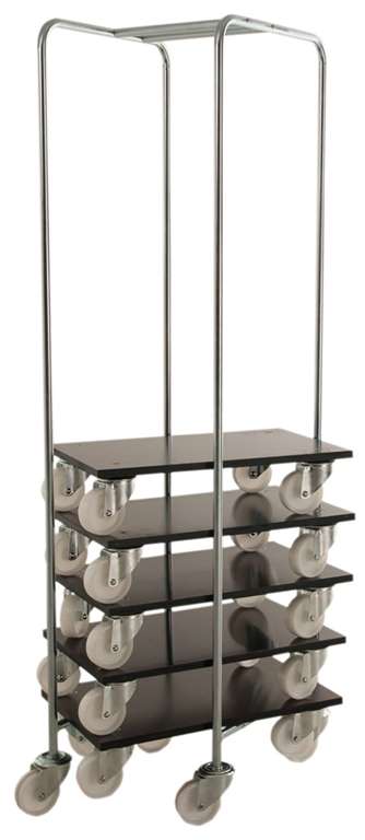 Mobile dolly storage rack holding 600 x 400 mm transport dollies