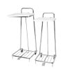 Mobile pedal-operated refuse bag holder with white plastic lid, chromed steel frame and grey rubber wheels