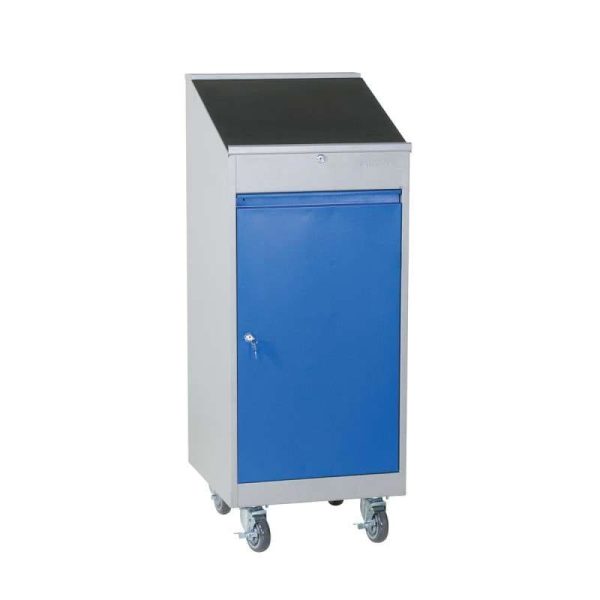 Mobile Tool Cabinet with Sloping Writing Surface | Braked Castors - THTT