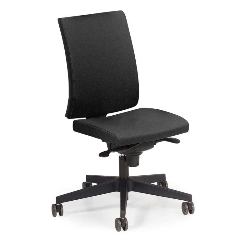 Navigo Black ergonomic office chair with adjustable backrest, black fabric seat and castor base