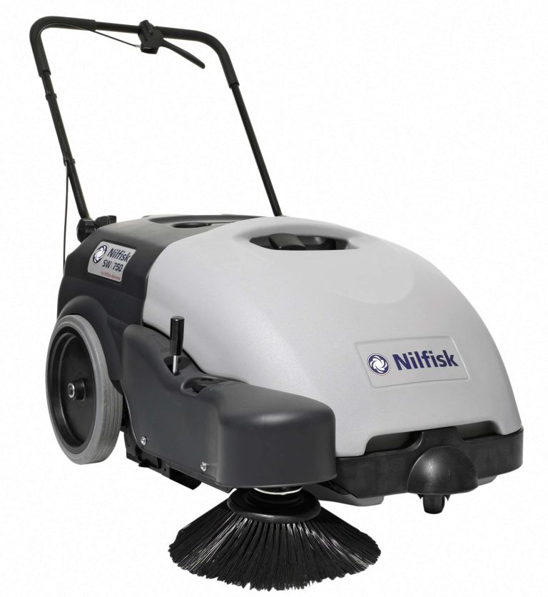 Nilfisk SW750 battery-powered walk-behind floor sweeper with side broom