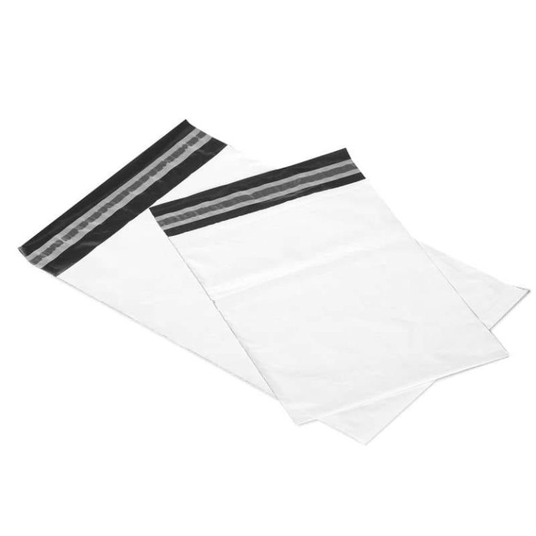 Self-seal opaque plastic mailing bag, white outside with black inside