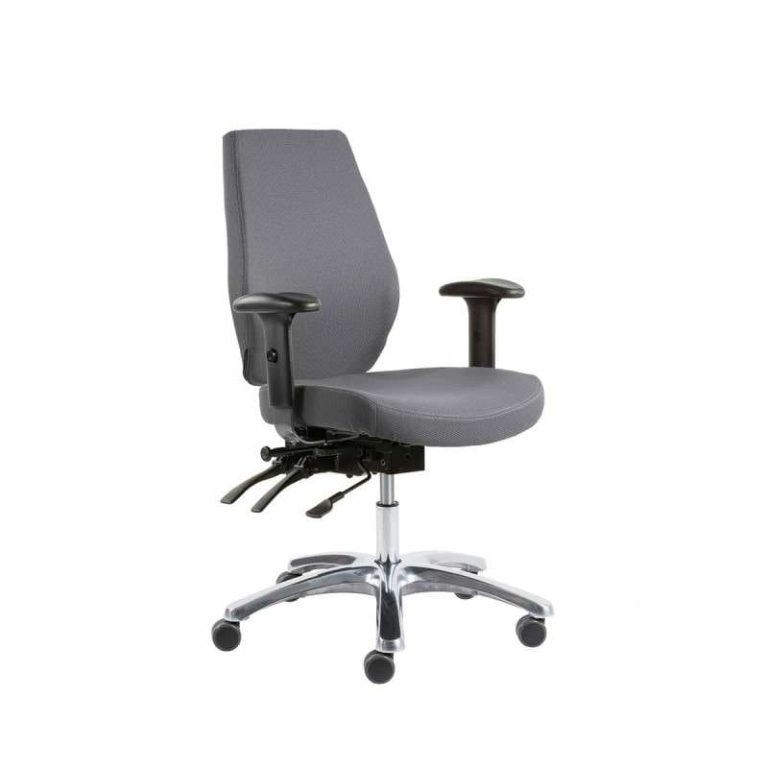 Optimum N ergonomic work chair with adjustable armrests and grey Dove fabric upholstery