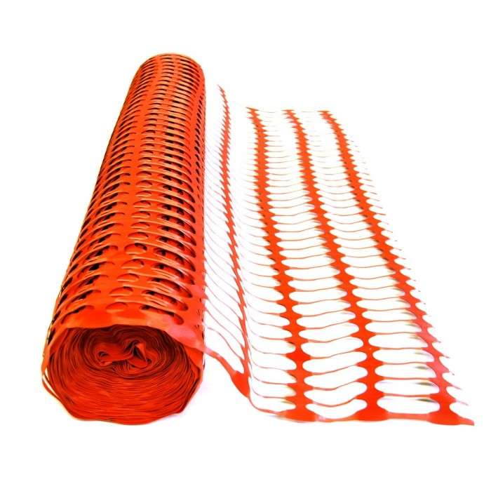 Orange plastic barrier mesh fencing in a 1 m x 50 m roll