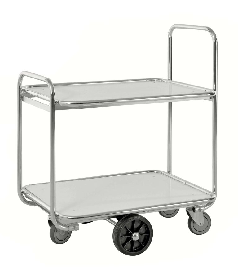 2-shelf picking trolley with centre-mounted balance wheels