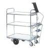 300 kg order picking trolley with steps, balance wheels and three shelves