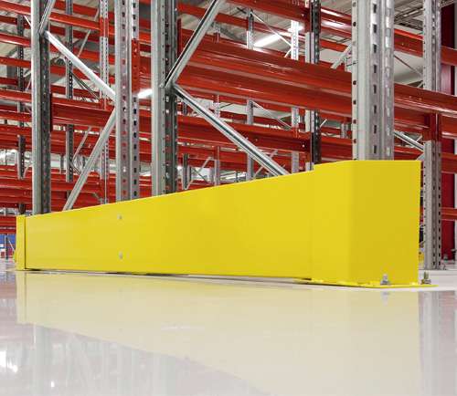 Påkörningsskydd för dubbelställ – gult gavelskydd till pallställ 400×2460 mm i lager