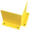 Yellow steel L-shaped rack corner guard, bolt-down impact protector.