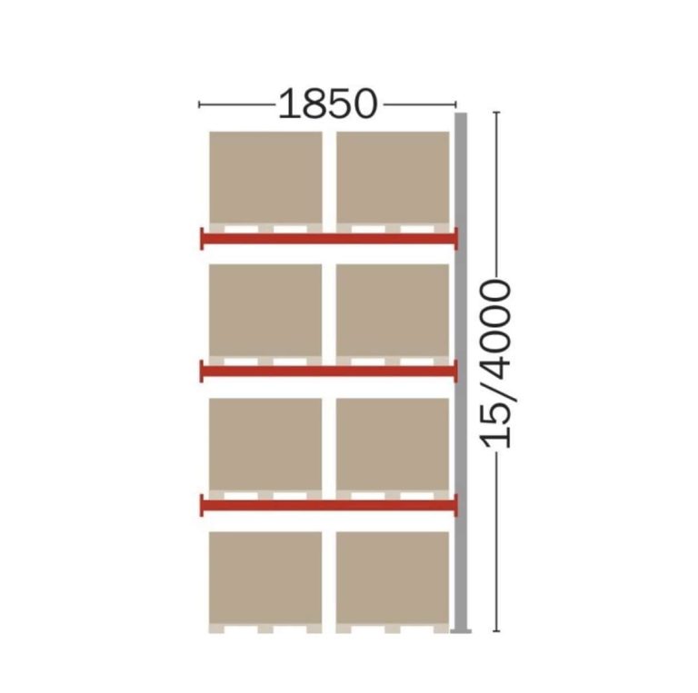 Pallet racking extension bay for 8 Euro pallets, 4000 mm high, 1850 mm wide