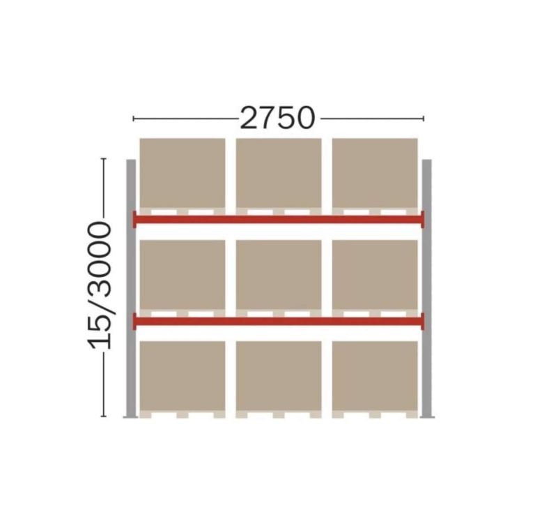 Dexion P90 pallet racking starter bay for 9 Euro pallets – 2750 mm wide, 3000 mm high