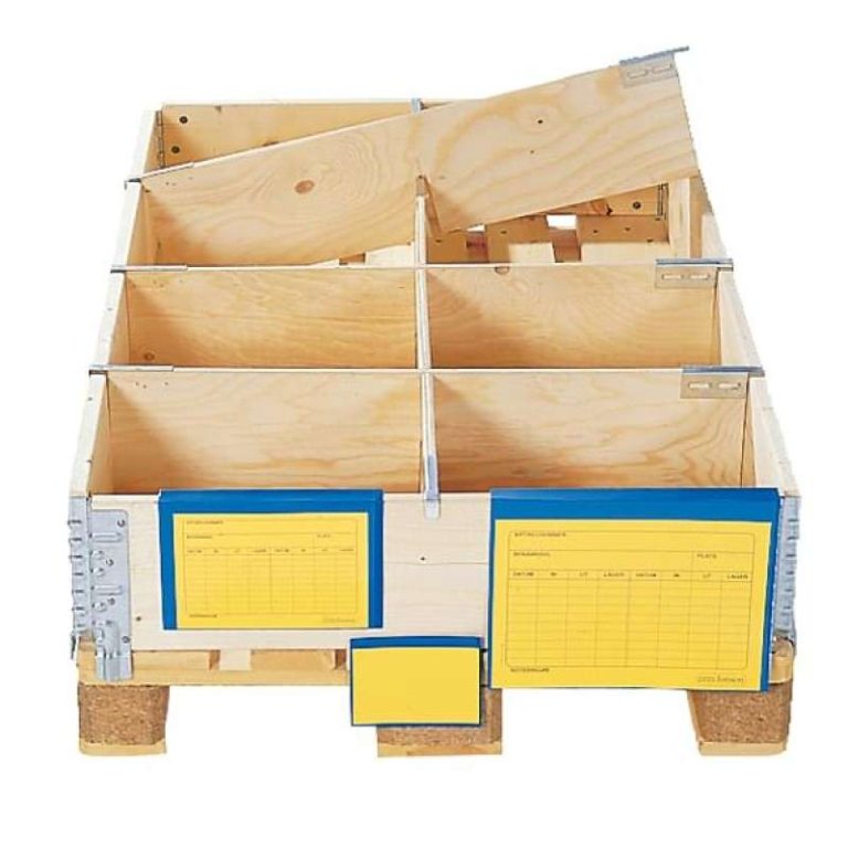 Pallkrageavdelare i plywood monterade i en pallkrage med flera fack
