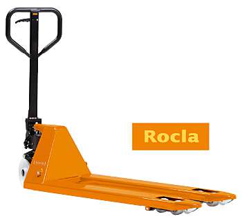 Pallyftare Rocla RMA25 2500 kg med orange ram och nylonhjul för lager