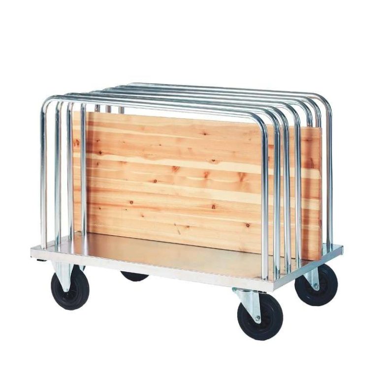 Electro-galvanised 500 kg panel trolley with support hoops for boards and sheet materials