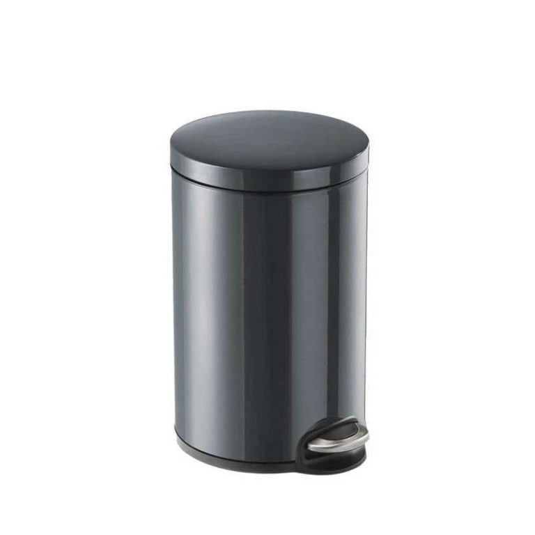 Black steel pedal bin with soft-close lid and foot pedal for workplace waste disposal