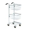 Compact picking trolley with two adjustable wire baskets and bottom grid shelf