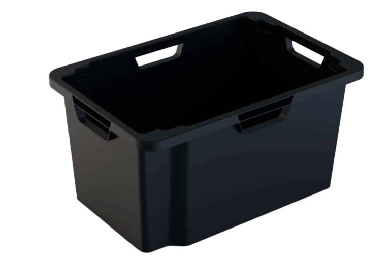 Svart plastback 50 l för förvaring och flytt, 591 × 396 × 295 mm