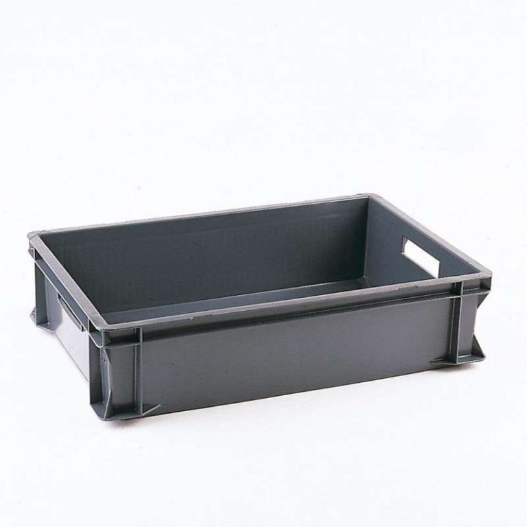 Plastback av återvunnen plast, 25 liter, 600 x 400 x 145 mm, sedd snett framifrån