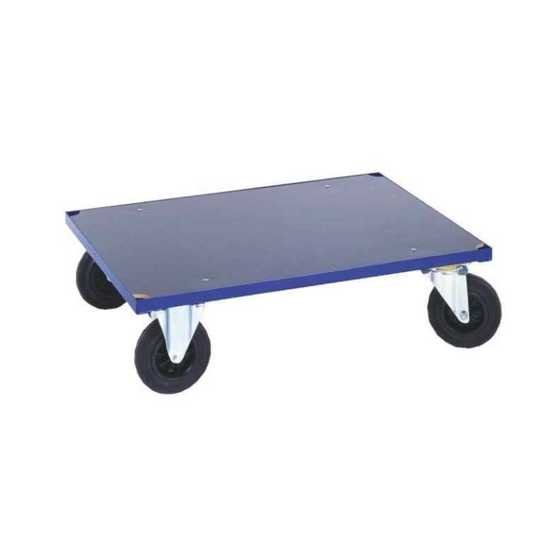 500 kg platform trolley with low MDF deck and solid rubber castors
