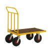 Yellow 400 kg platform truck with push handle and four wheels