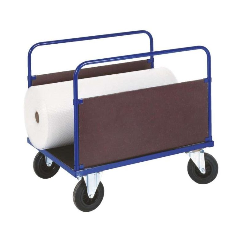 Platform truck with long side panels and MDF deck, 500 kg