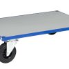 Plattformsvagn 400-serien utan sarg med elförzinkat lastplan och blå stålram