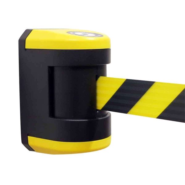 Tensapole wall-mounted retractable belt barrier, 4.5 m, 50 mm belt, 180° swivel, receiving bracket